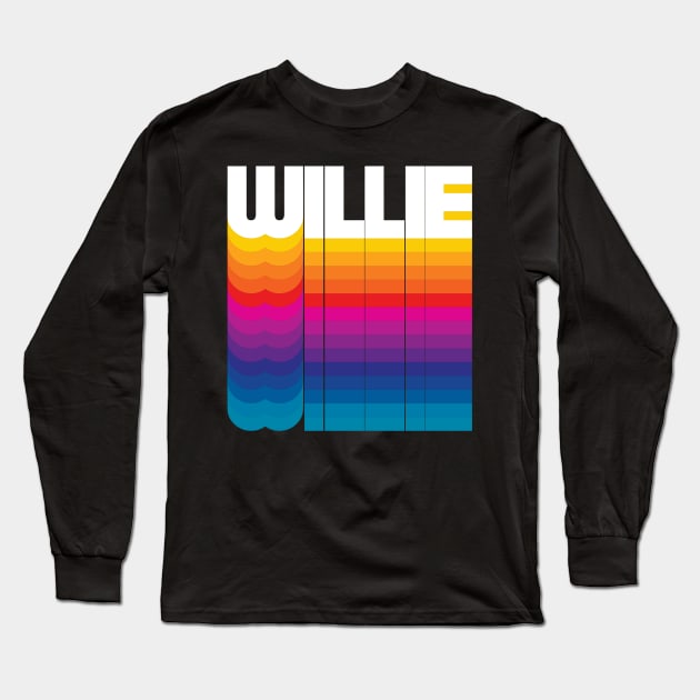 Retro Willie Proud Personalized Name Gift Retro Rainbow Style Long Sleeve T-Shirt by Time Travel Style